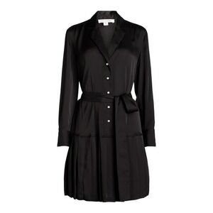 Free Assembly Womens Pleated Mini Shirtdress Size S Black Self-Tie Button
